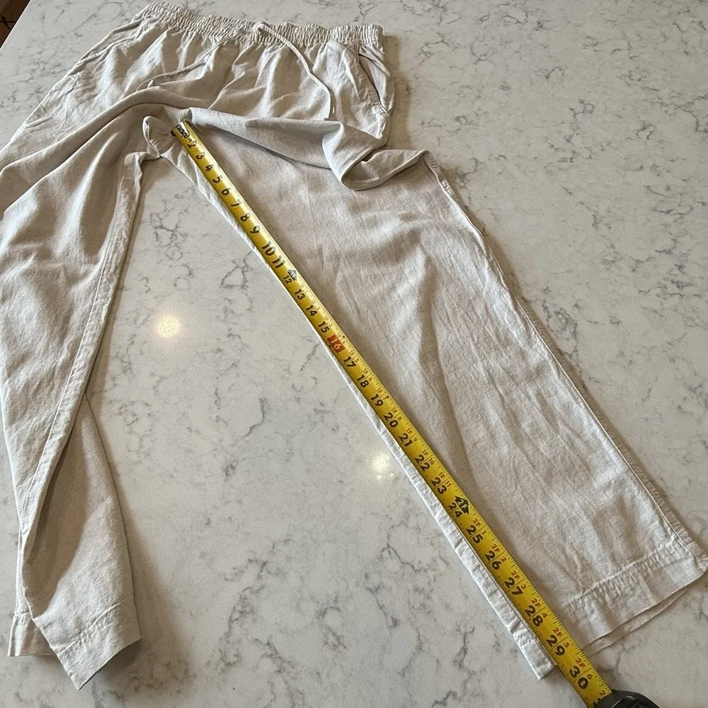 H&M Linen Cotton Joggers Pants Pull On Drawstring Tapered Womens M Natural Beige